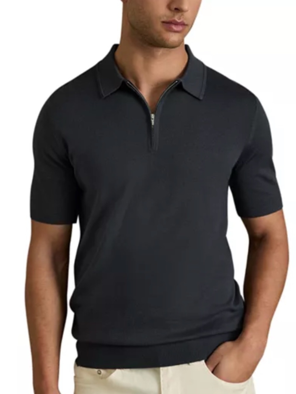 Reiss Maxwell Extra Fine Merino Wool Short Sleeve Polo Shirt - L